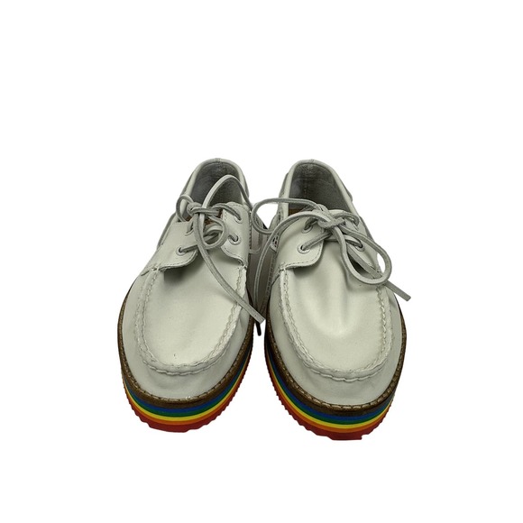 Sperry Top Sider Rainbow Boat Shoes Womens 8.5 White Leather Platform STS87613 - Picture 2 of 6